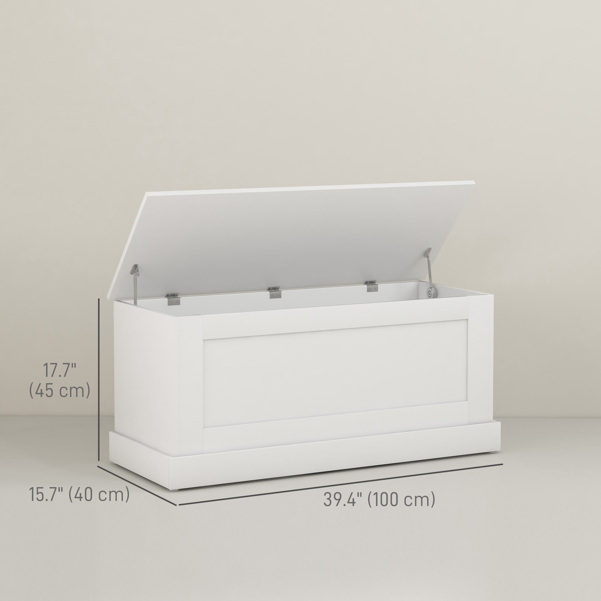HOMCOM 39.4 Inches Storage Chest, Storage Trunk with Safety Hinge, Wooden Toy Box for Living Room, White Wood Grain 