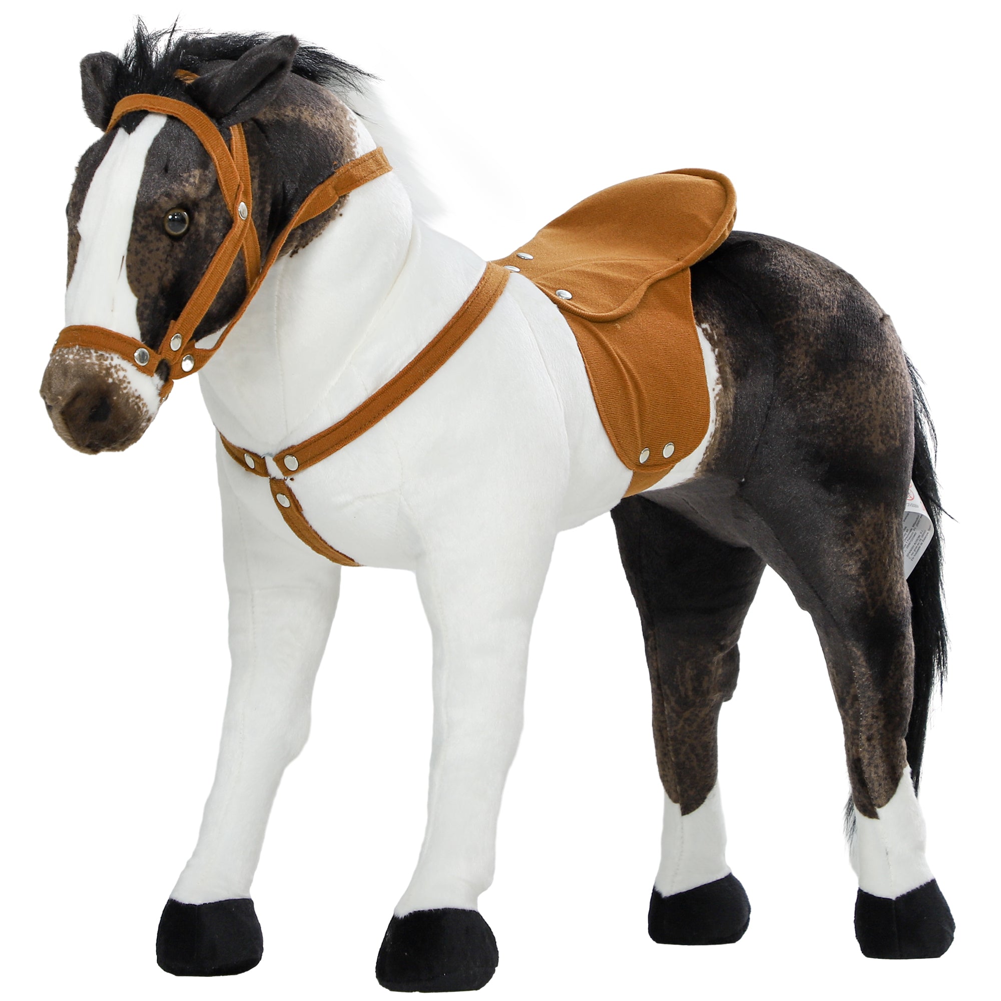Qaba Standing Ride on Horse, Plush Pony Toy for Kids with Neighing Sound, Soft Padding, for Aged 3-8, Brown 