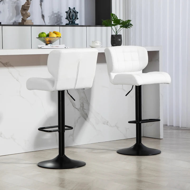 Swivel PU Leather Barstools Set of 2 Adjustable Bar Stools with Footrest Back for Kitchen Counter Dining Room White