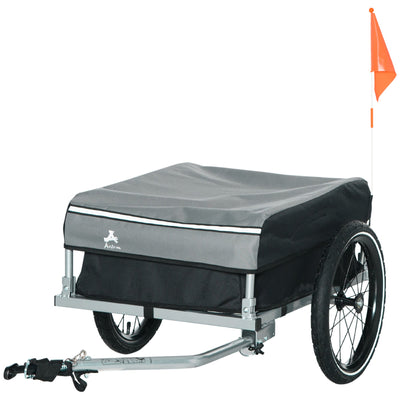 Aosom Outdoor Bike Cargo Trailer, Foldable Bicycle Luggage Wagon, Triple Safety, 16" Wheels, Removable Cover, Black and Grey 