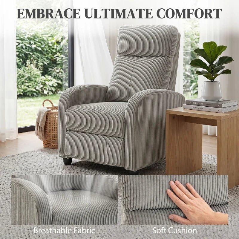 Corduroy Push Back Recliner Chair for Living Room & Home Theater – Manual Reclining Chair