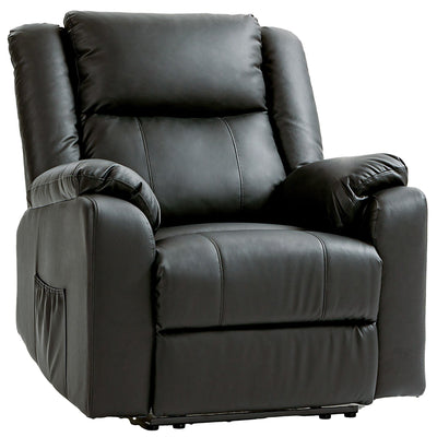 HOMCOM PU Leather Reclining Chair, Recliner Chair for Living Room with Footrest and 2 Side Pockets, Black 