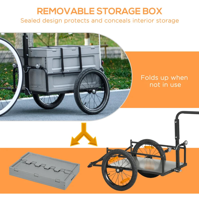 Aosom Steel Trailer for Bike, Bicycle Cargo Trailer with Foldable Storage Box and Safe Reflectors, Max Load 88LBS, Grey
