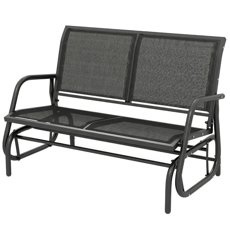 Outdoor Glider Bench, 2 Seater Garden Patio Glider Chair with Sling Fabric Seat, Steel Frame, Black