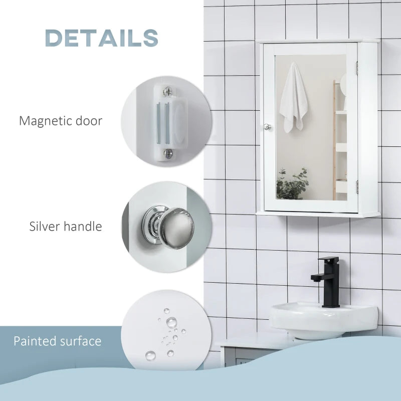 Bathroom Mirror Cabinet, Wall Mounted Medicine Cabinet with Door and Shelves, White