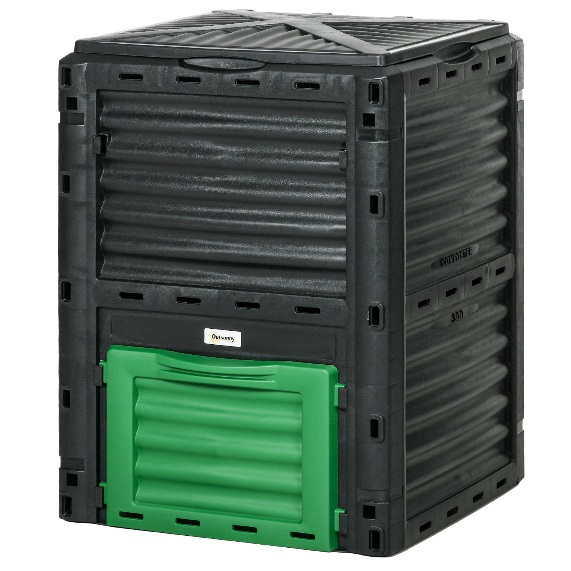 Outsunny Outdoor Compost Bin Garden Container, Fast Creation of Fertile Soil Aerating Compost Box, 80 Gallon, Green 