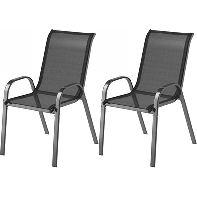 Outsunny Set of 2 Outdoor Dining Chairs, Stackable Lawn Chairs with High Back, Breathable Mesh Seat for Garden Porch, Black 