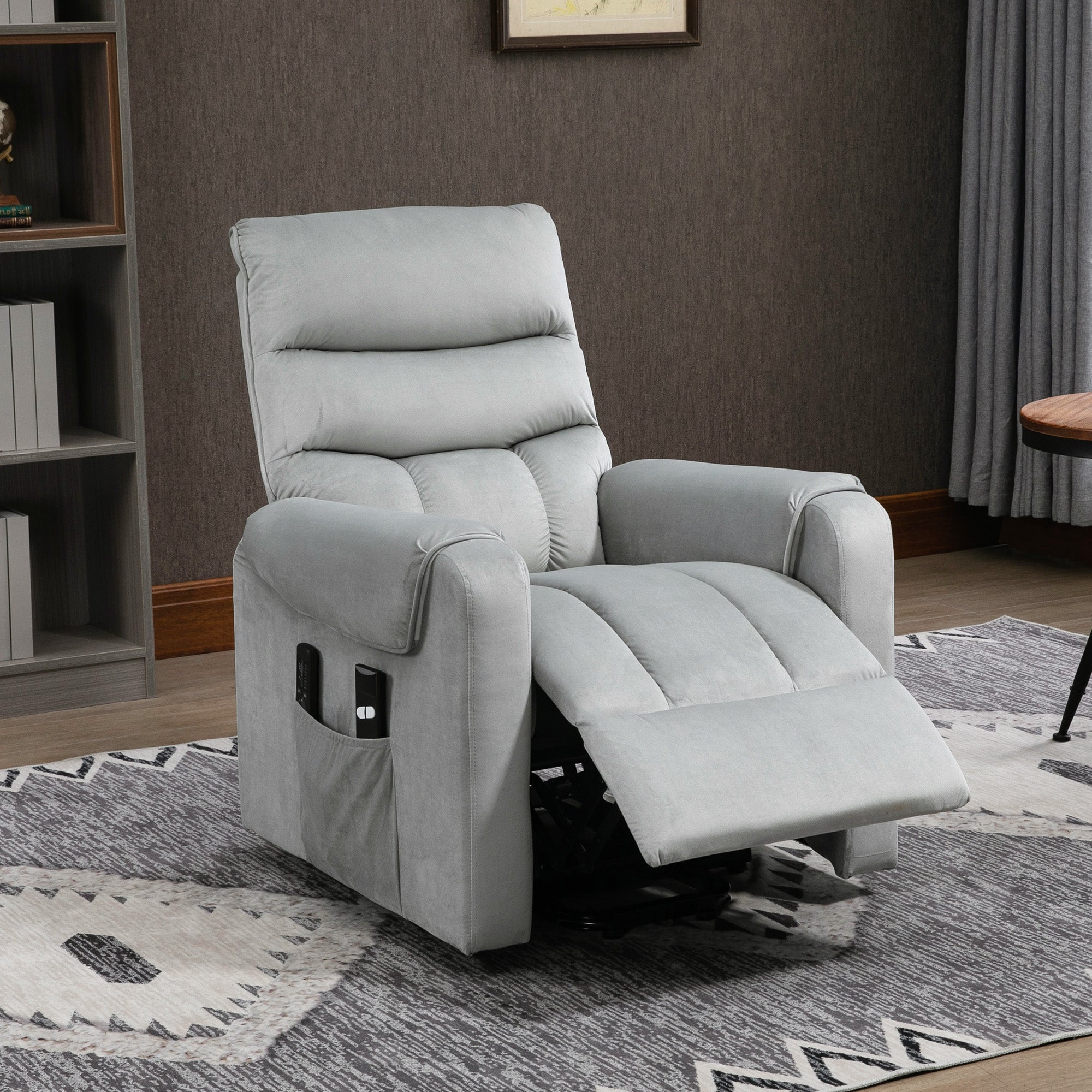 HOMCOM Massage Lift Recliner Chair: 8 Vibration Points, Footrest, Remote Control, Side Pockets, Grey 