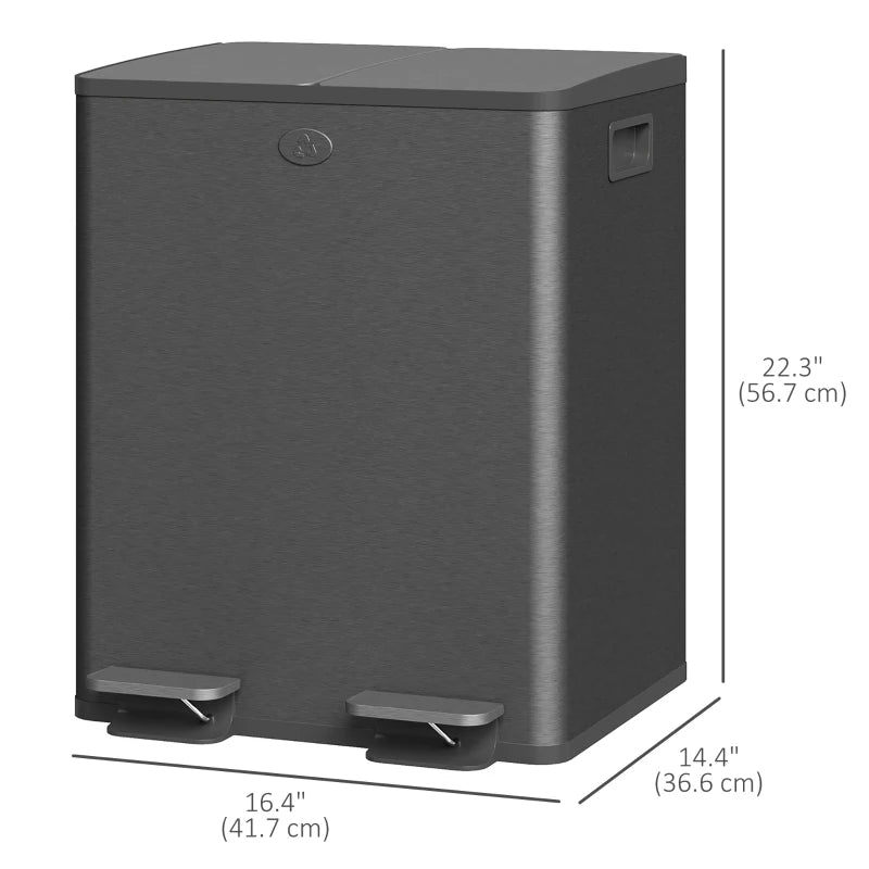 Dual Garbage Bin, Soft-Close Trash Can with Foot Pedal, 2 x 20 Liter Garbage Can with Removable Inner Buckets, Black