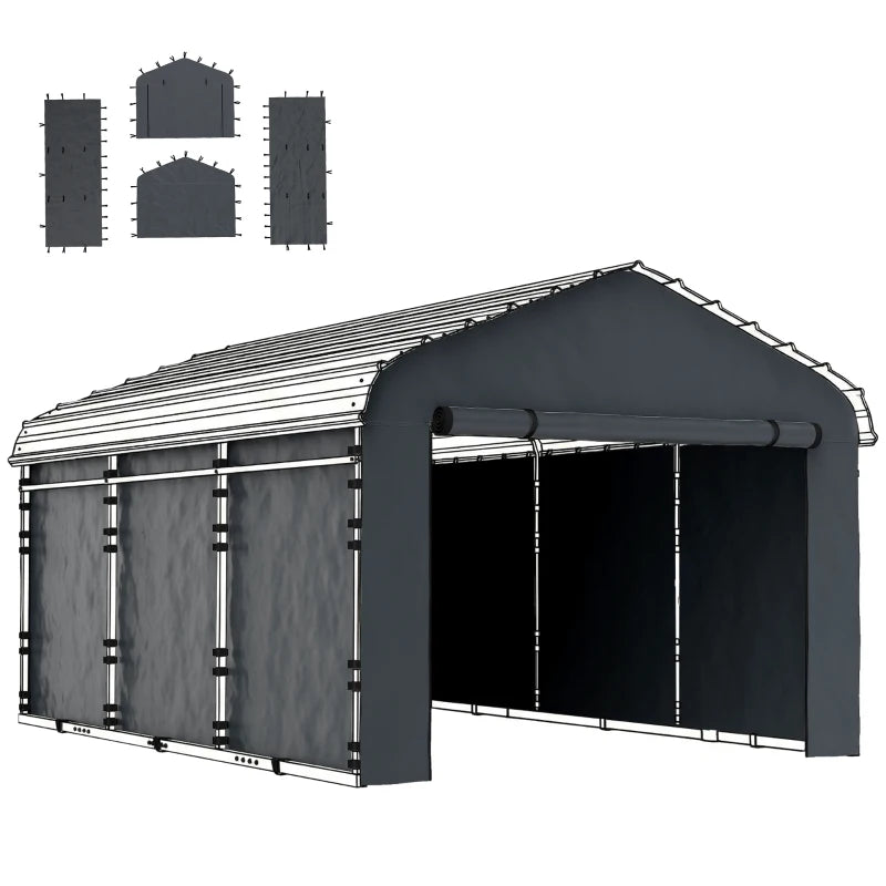 Carport Replacement Canopy Cover Sidewalls for 12' x 20' Carport, UPF50+ Waterproof Garage Car Shelter Tarp, Dark Grey