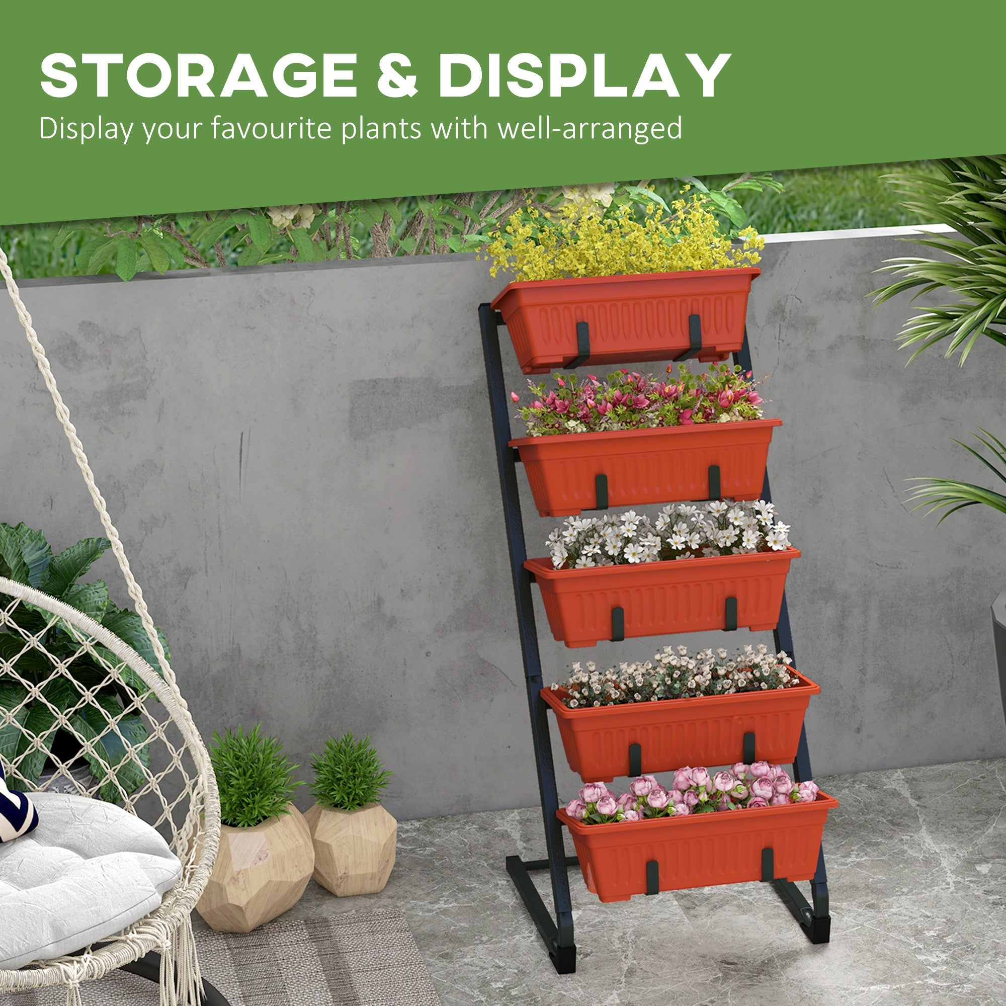 Outsunny 5-Tier Vertical Raised Garden Planter with 5 Container Boxes, Outdoor Plant Stand for Vegetable Flowers, Red 