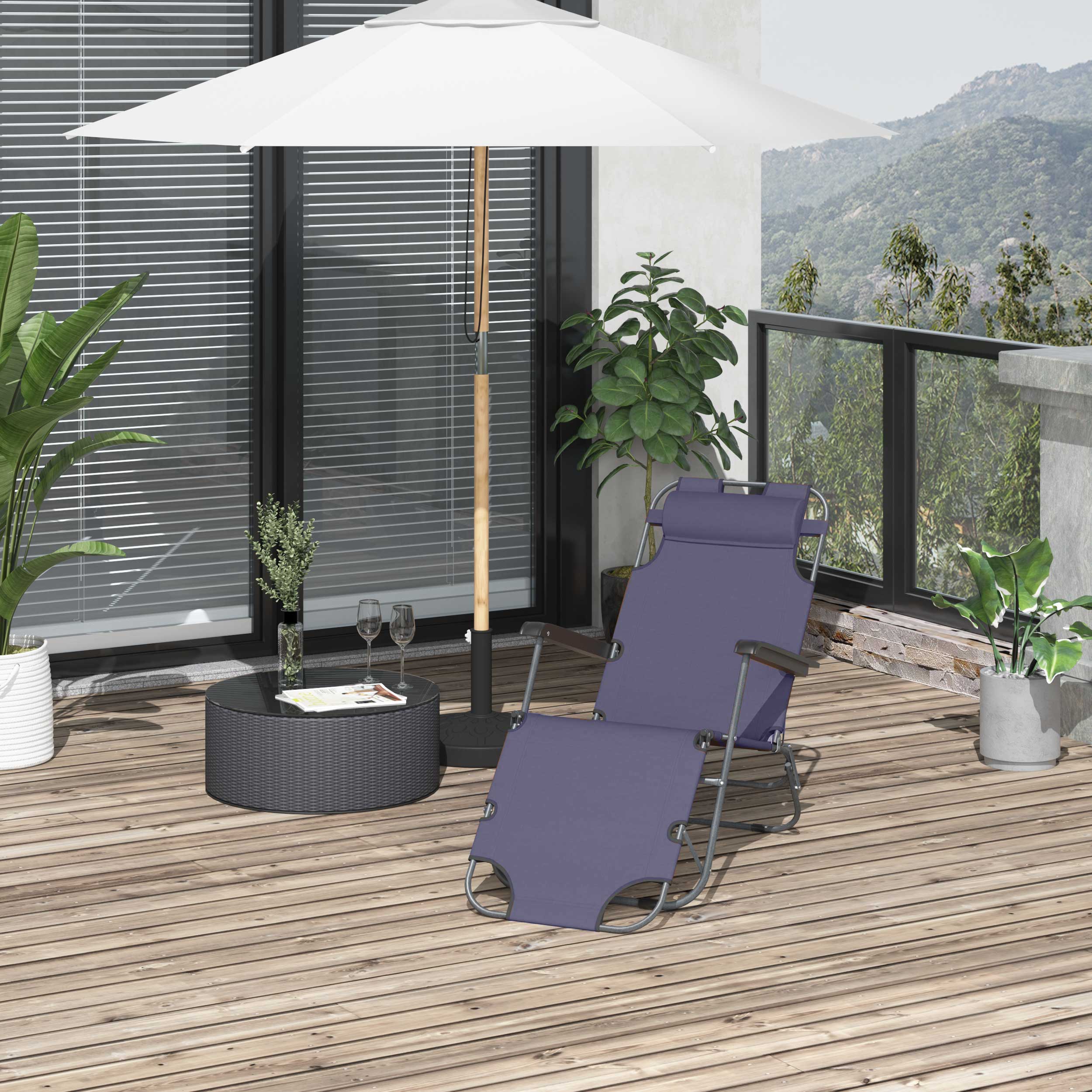 Outsunny Adjustable Folding Chaise Lounge Chair Portable Recliner Sun Lounger Outdoor Garden Seat with Pillow Grey 
