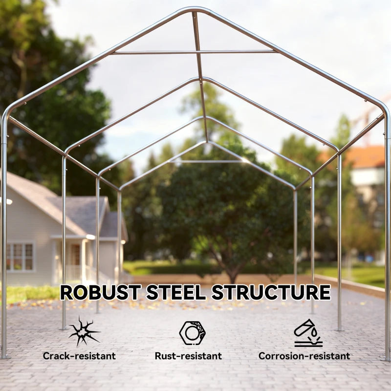 Carport, 10 x 20 ft Portable Garage with 2 Roll-Up Doors and Removable Sidewalls for Car, Truck, Boat, White