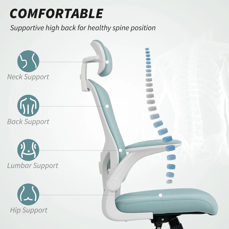 Ergonomic Office Chair, Mesh Desk Chair with Adjustable Headrest, Lumbar Support and Height, Tilt Function, Light Green