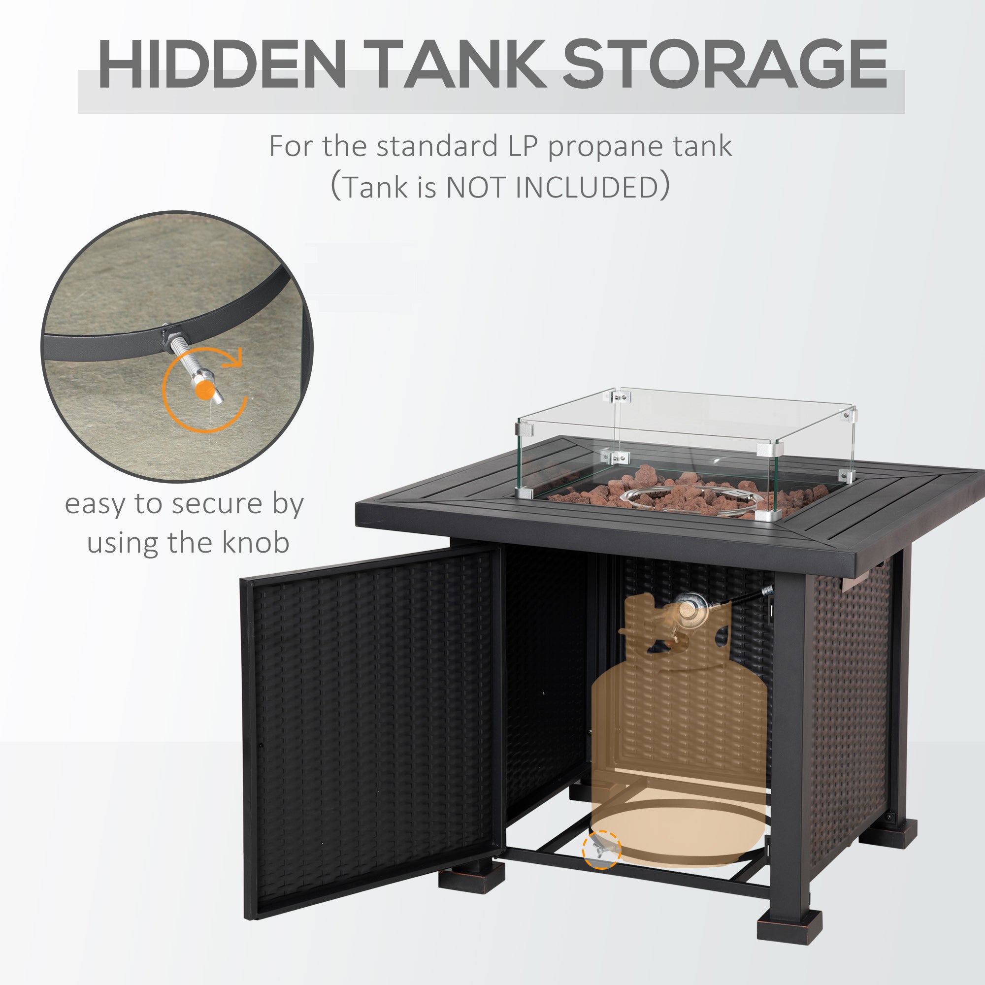Outsunny 32" Propane Gas Fire Pit Table, 50,000 BTU, CSA Certified, with Wind Guard and Lid, Square Patio Heater - Black 