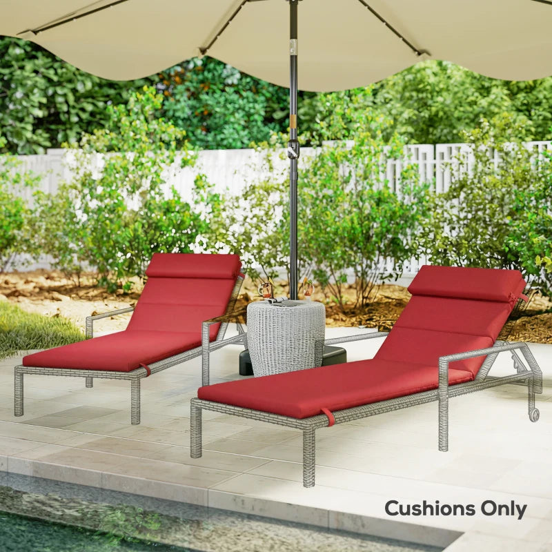 Patio Chaise Lounge Chair Cushions Replacement Sun Lounger Pads with Headrest and Ties, Set of 2, Wine Red