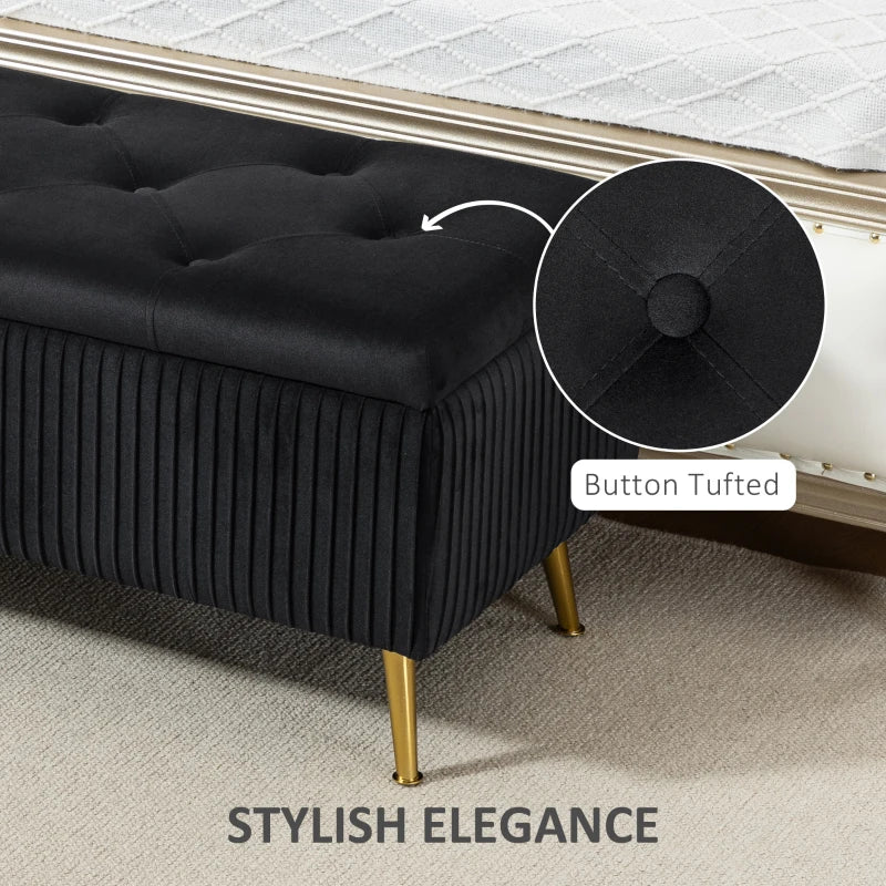Storage Ottoman Bench, 43 Inch Large Storage Chest with Steel Legs and Padded Seat, Foot Rest, Load 485 lbs, Black