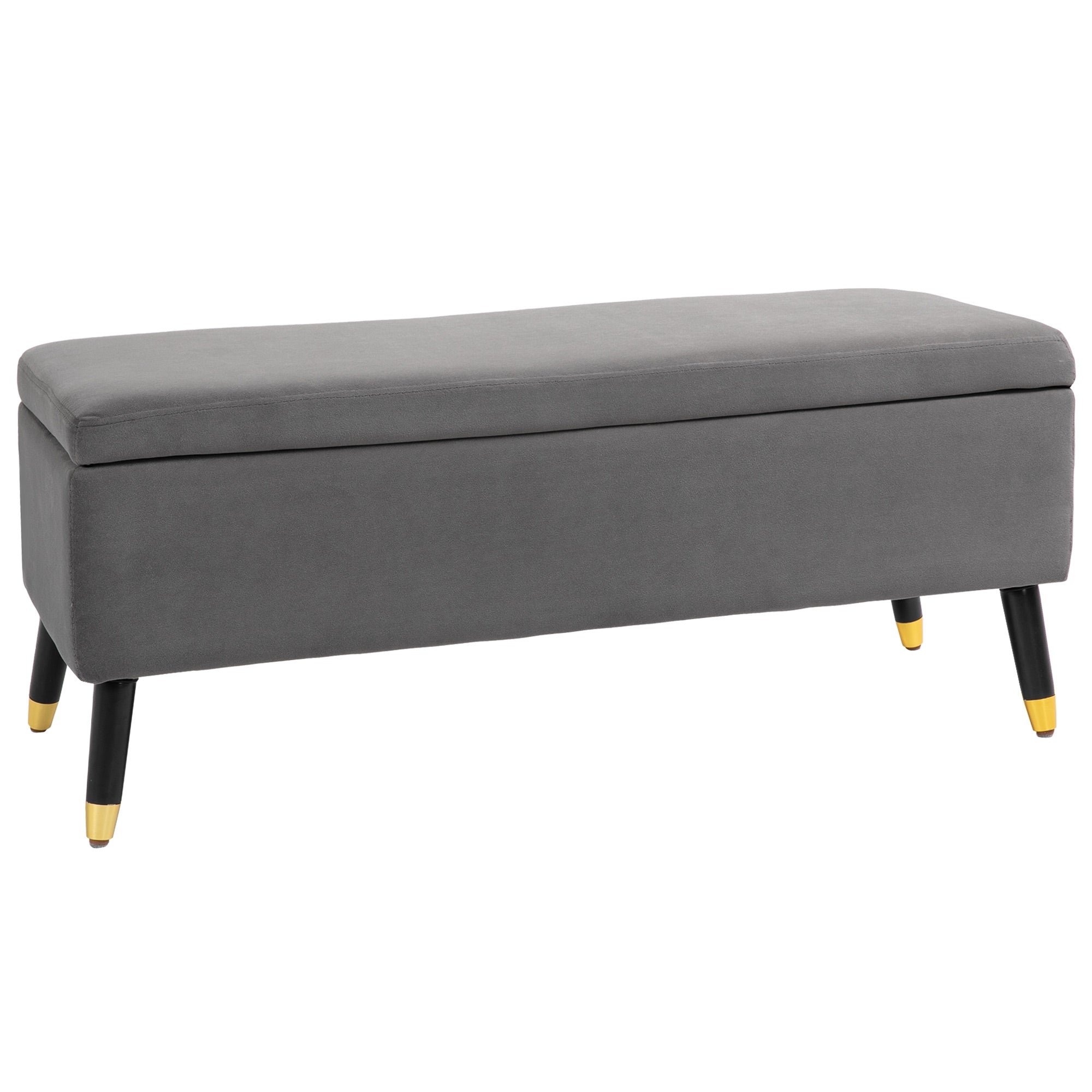 HOMCOM Fabric Storage Chest: Lift-Top Design with Wooden Legs for Versatile Seating 