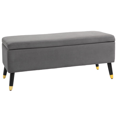 HOMCOM Fabric Storage Chest: Lift-Top Design with Wooden Legs for Versatile Seating 