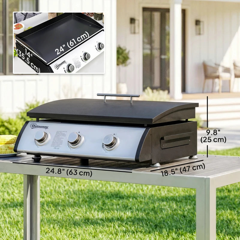 🔥 3-Burner Propane Gas Griddle Grill with Lid – Portable Outdoor BBQ (Black)
