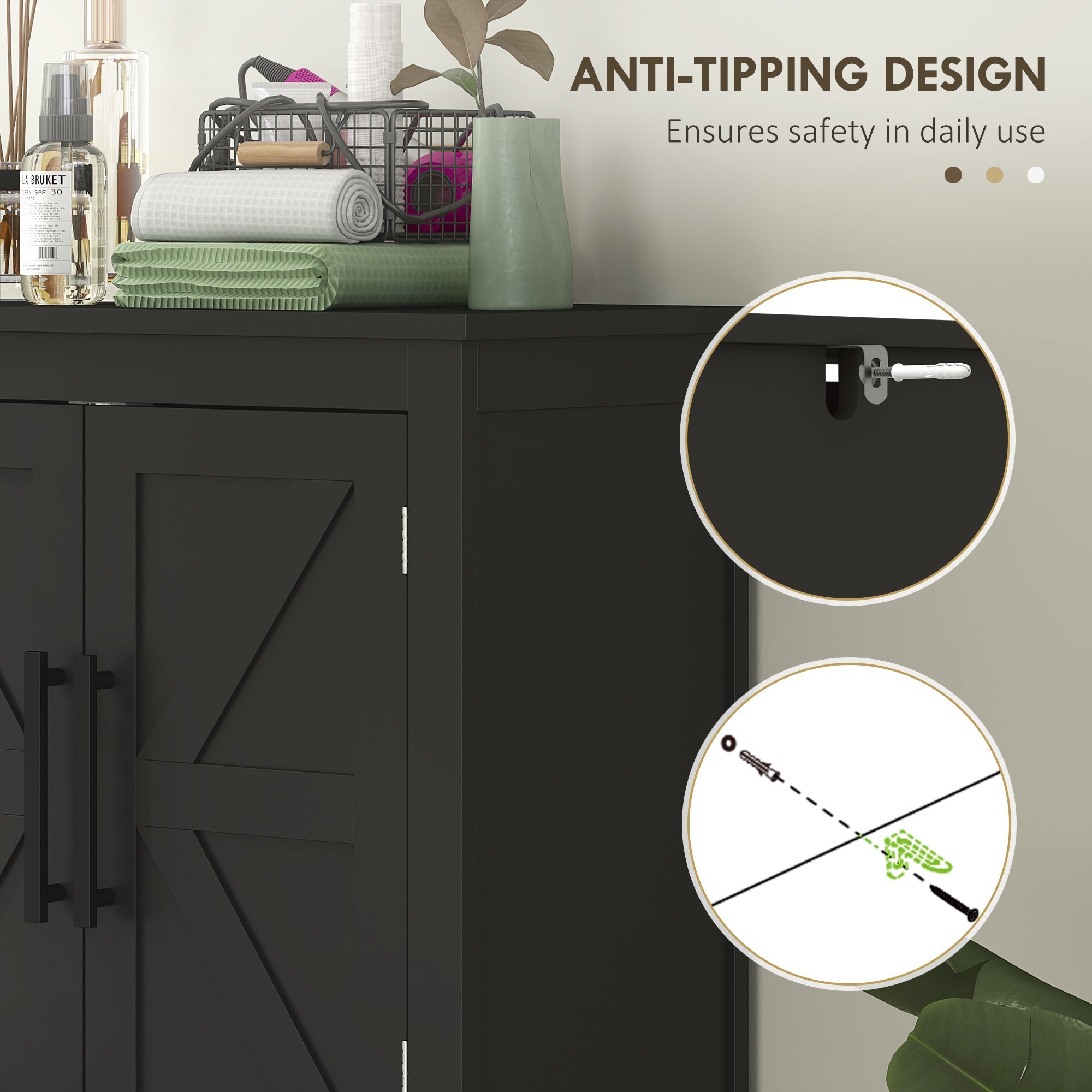 HOMCOM Farmhouse Bathroom Storage Cabinet, Bathroom Floor Cabinet with Barn Doors and Adjustable Shelf, Black 