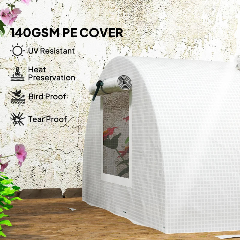 Portable Mini Greenhouse, Tunnel Growing Tent with 5 Mesh Windows and Steel Frame,7' x 3' x 2', White