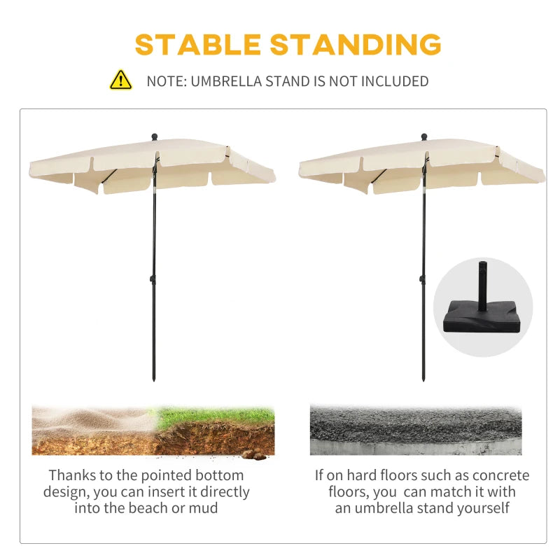 6.5x4ft Rectangle Patio Umbrella Aluminum Tilt Adjustable Garden Parasol Sun Shade Outdoor Canopy Beige