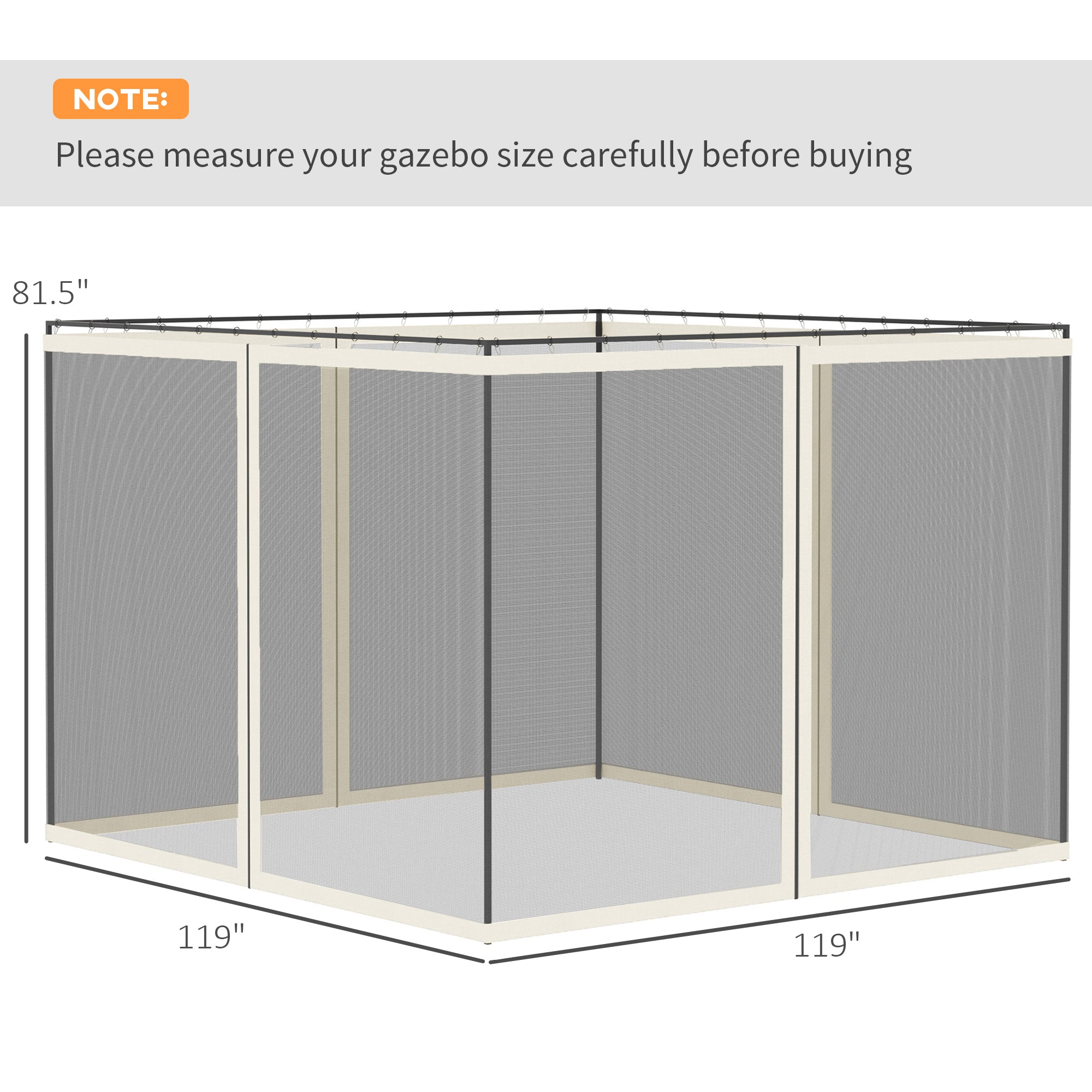 Outsunny Replacement Mosquito Netting for Gazebo 10' x 10' Black Screen Walls for Canopy with Zippers, White 