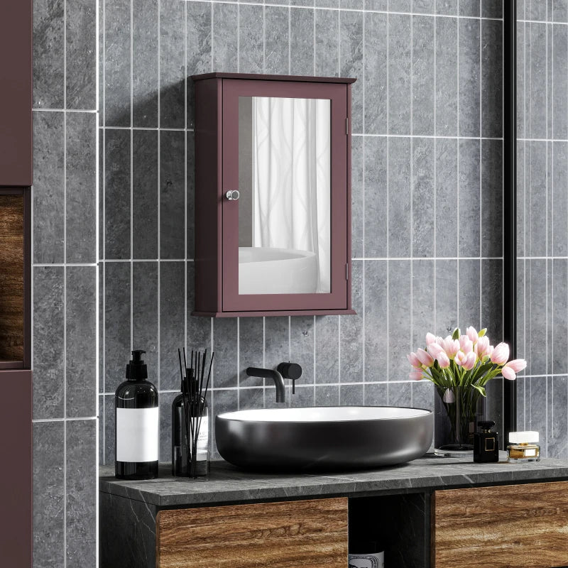 Bathroom Mirror Cabinet, Wall Mounted Medicine Cabinet with Door and Shelves, Dark Brown