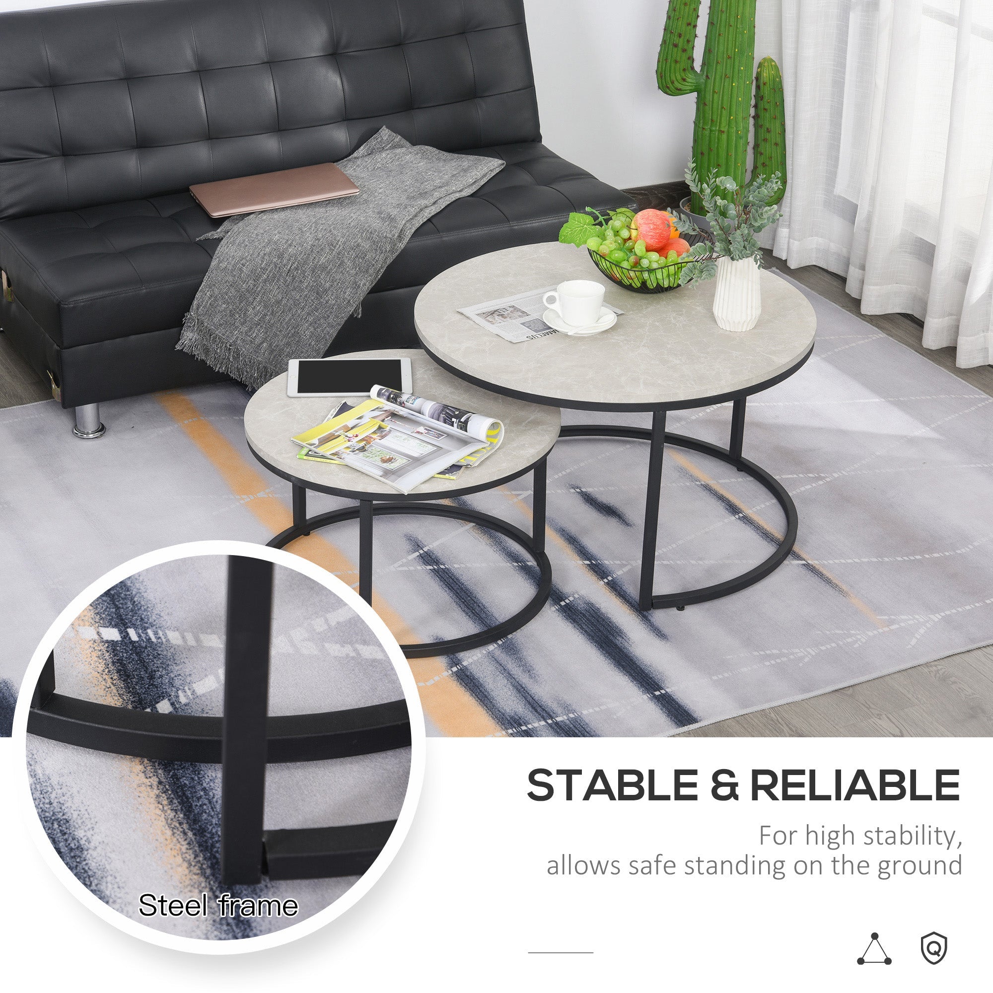 Homcom Nesting Coffee Table Set: Modern Set of 2 with Chipboard & Metal Base for Elegant Living Room 