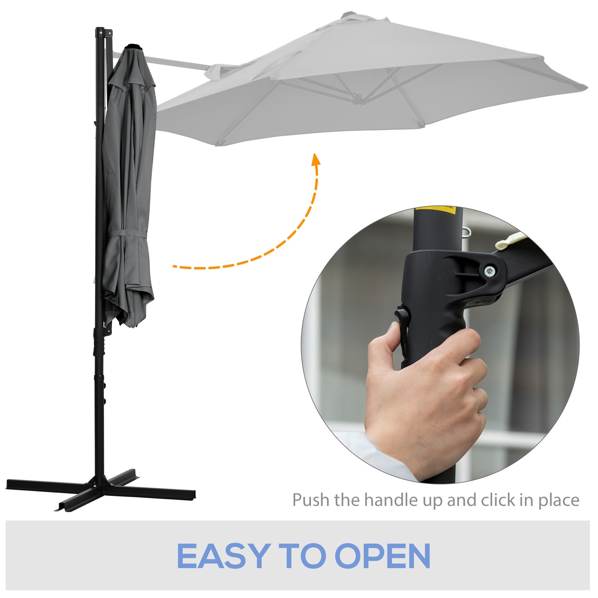 Outsunny 8.5FT Cantilever Roma Parasol Outdoor with 360° Rotation Cross Base Offset Patio Umbrella Garden Dark Grey 