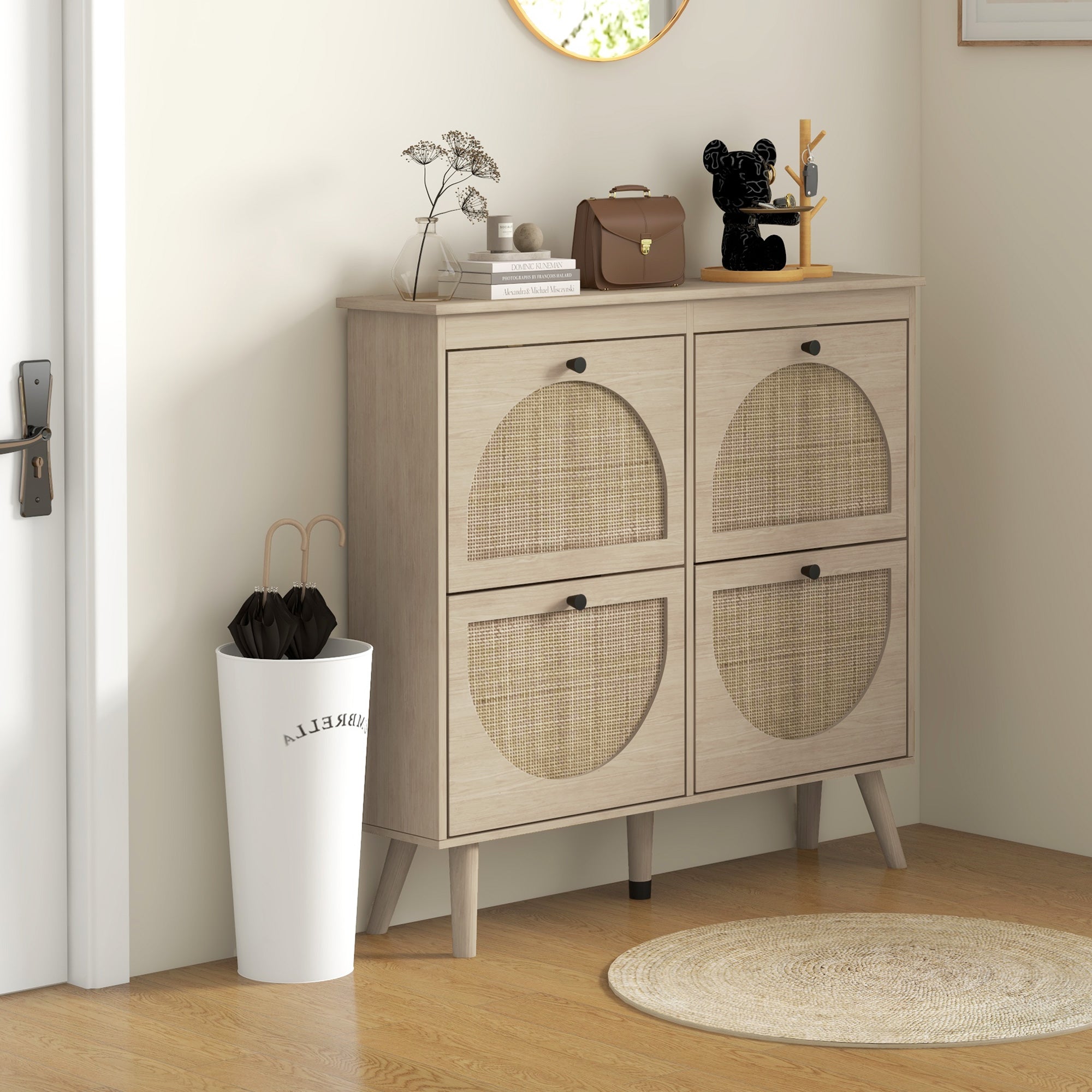 HOMCOM Shoe Cabinet for entryway, Shoe Storage Cabinet with 4 Flip Drawers and Adjustable Shelves for 20 Pairs of Shoes, Oak 