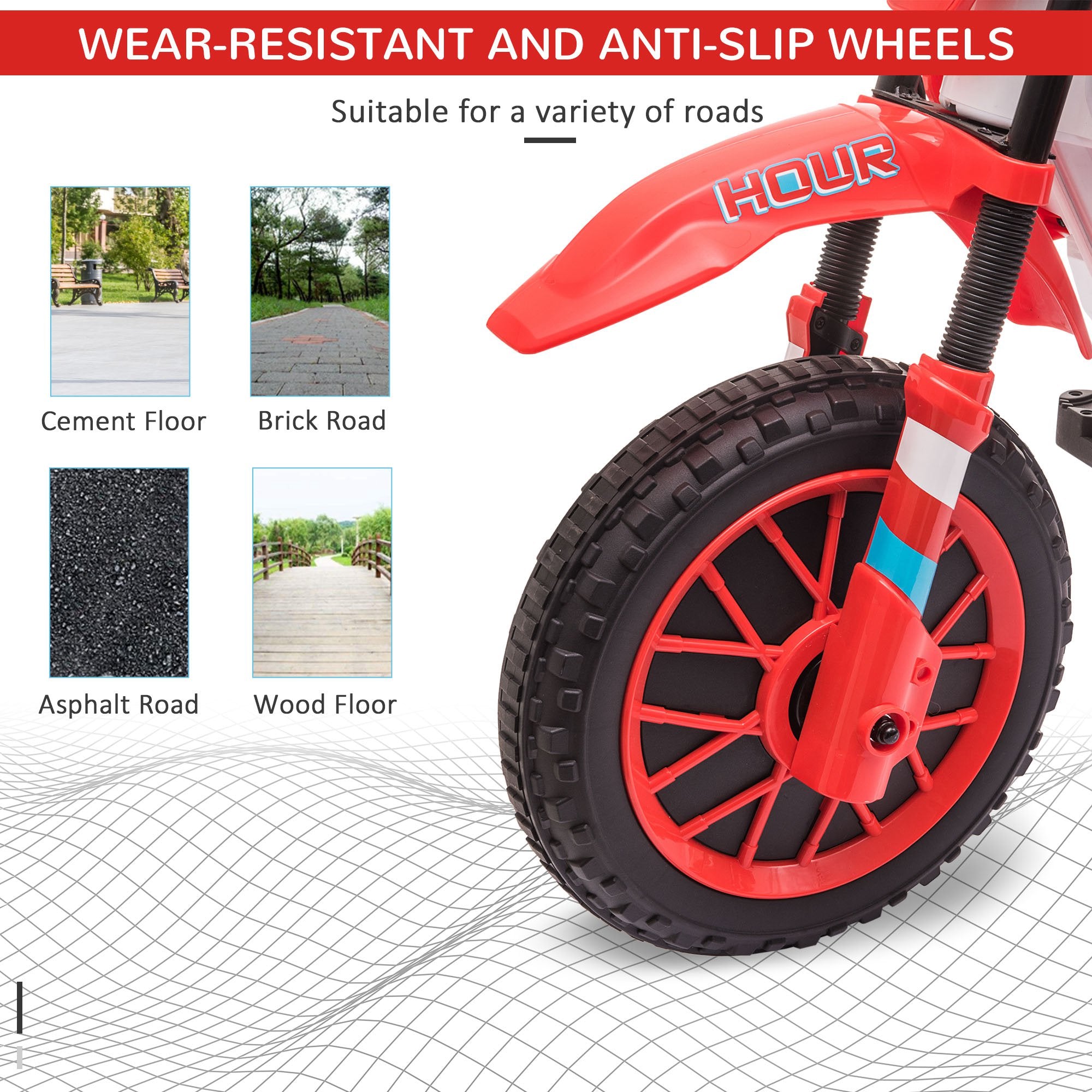 Aosom Electric Kids Dirt Bike Battery-Powered Ride-On Motorcycle 12V Training Wheels Red 