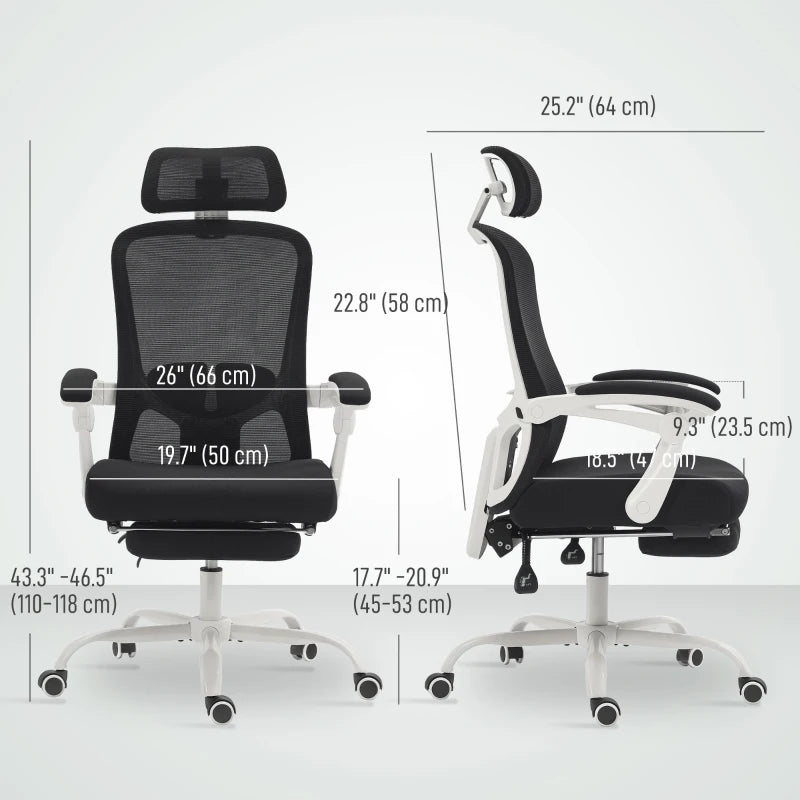 Ergonomic Office Chair, Mesh Reclining Desk Chair with Adjustable Lumbar Support, Headrest, Black