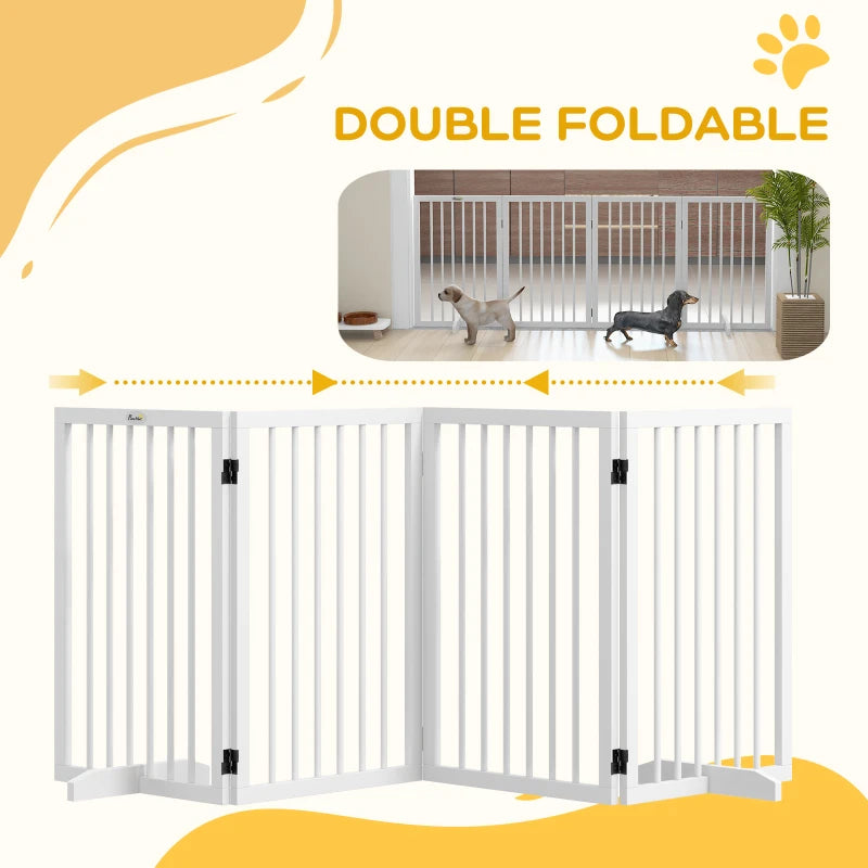 Free Standing Pet Gate, Foldable Dog Gates with 2 Support Feet, 4 Panels for Doorway Stairs, White