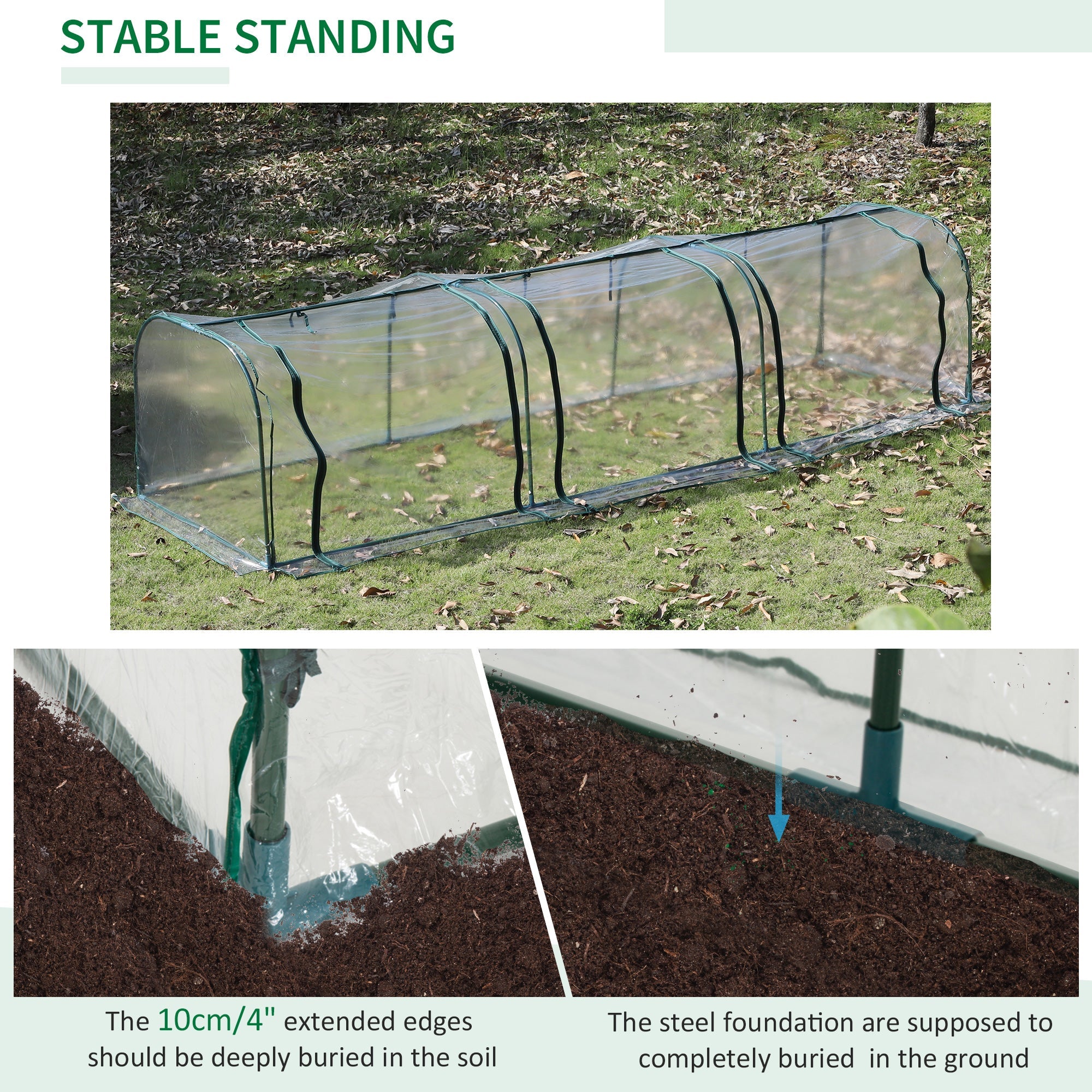 Outsunny Transparent PVC Mini Tunnel Nursery Habitat: 138"x39"x32" Garden Flora Warm Abode Steel Frame Zipped 