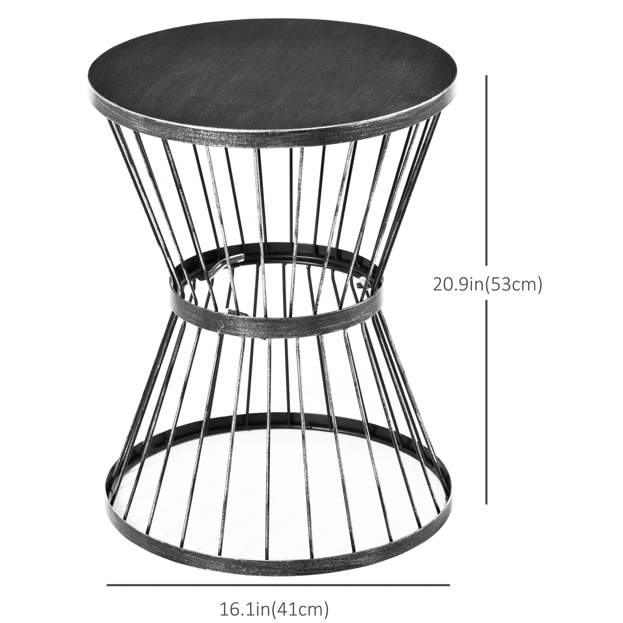 Outsunny Steel Patio Side Table 16" Garden End Table Hourglass Design Accent Furniture for Outdoor Indoor Black 
