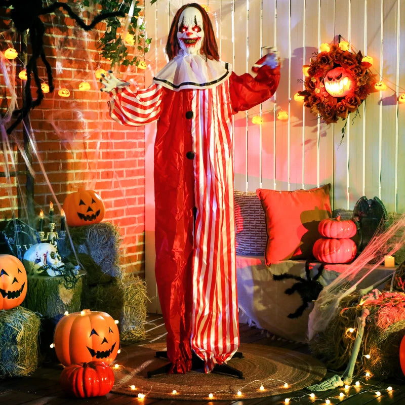 Outsunny Life-Size Halloween Animated Clown – Red Light-Up Eyes, Sound Activated, Battery Operated 
