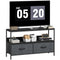 TV Stand with Charging Station, TV Table with 2 Foldable Linen Drawers and Open Shelf for 47 Inch Television, Black