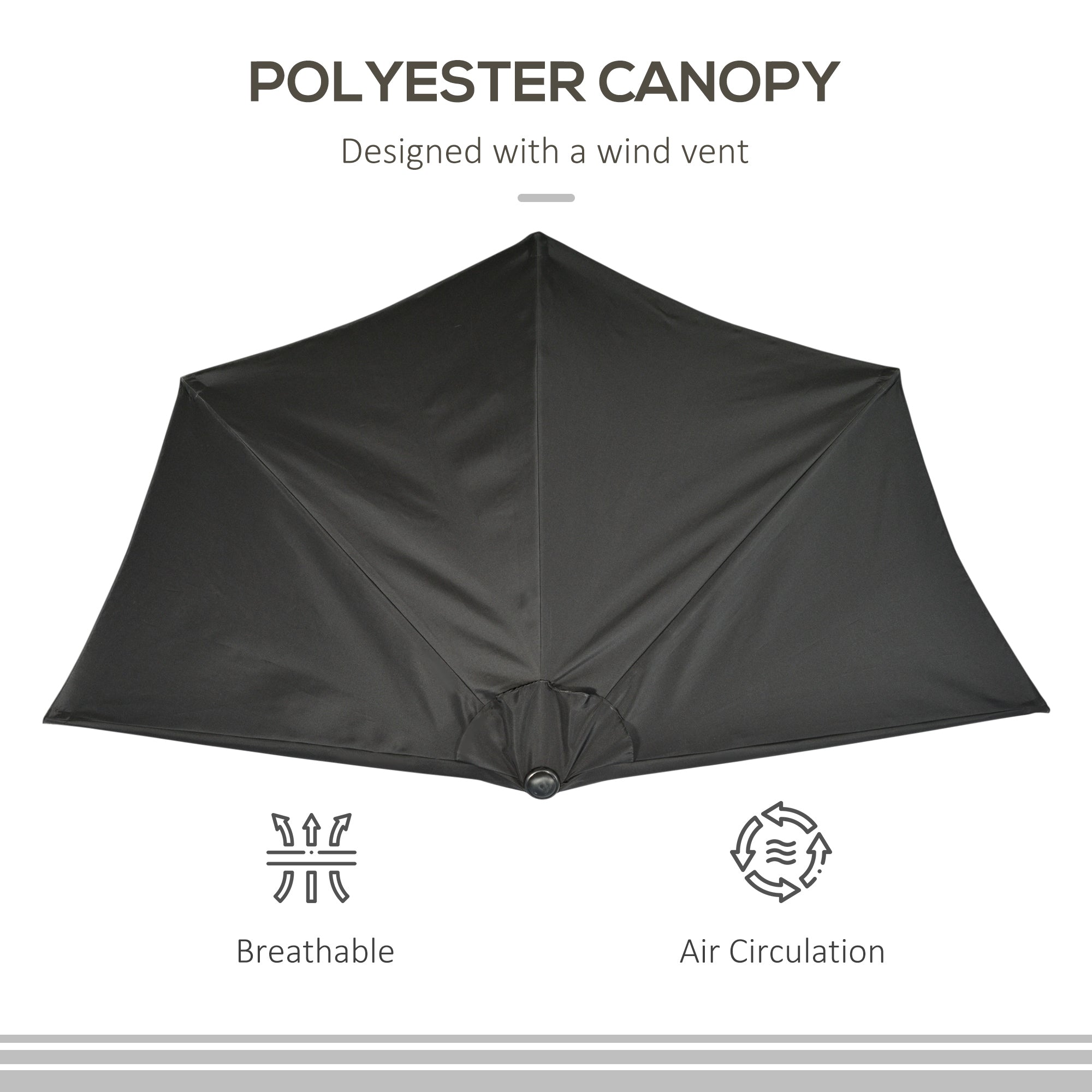 Outsunny Patio Umbrella: 9ft Half Round Balcony Garden Parasol Sun Shade Black 