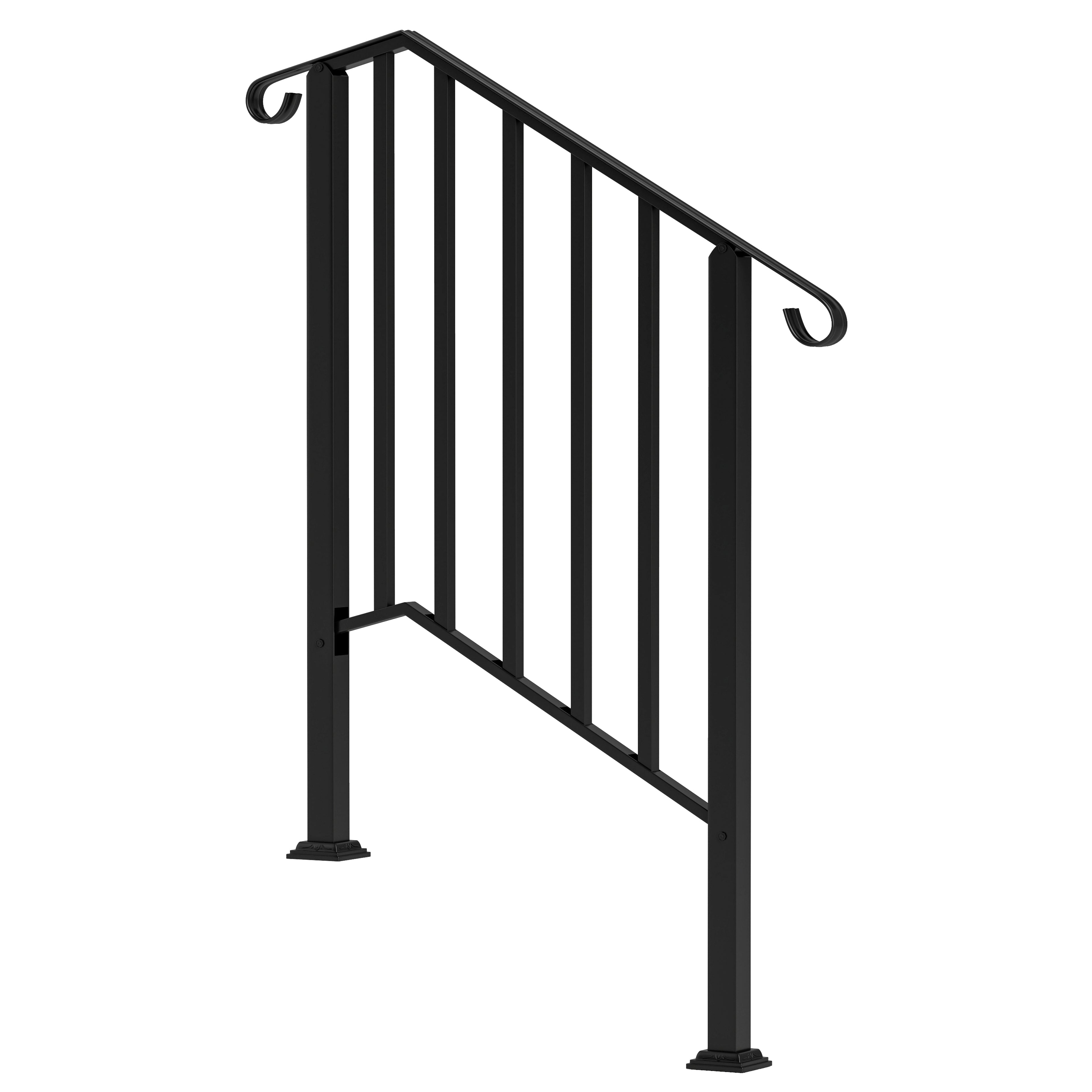 Outsunny 2-3 Step Handrails for Outdoor Steps, Metal Outdoor Stair Railing, Porch Deck Railing with Installation Kit, Black 