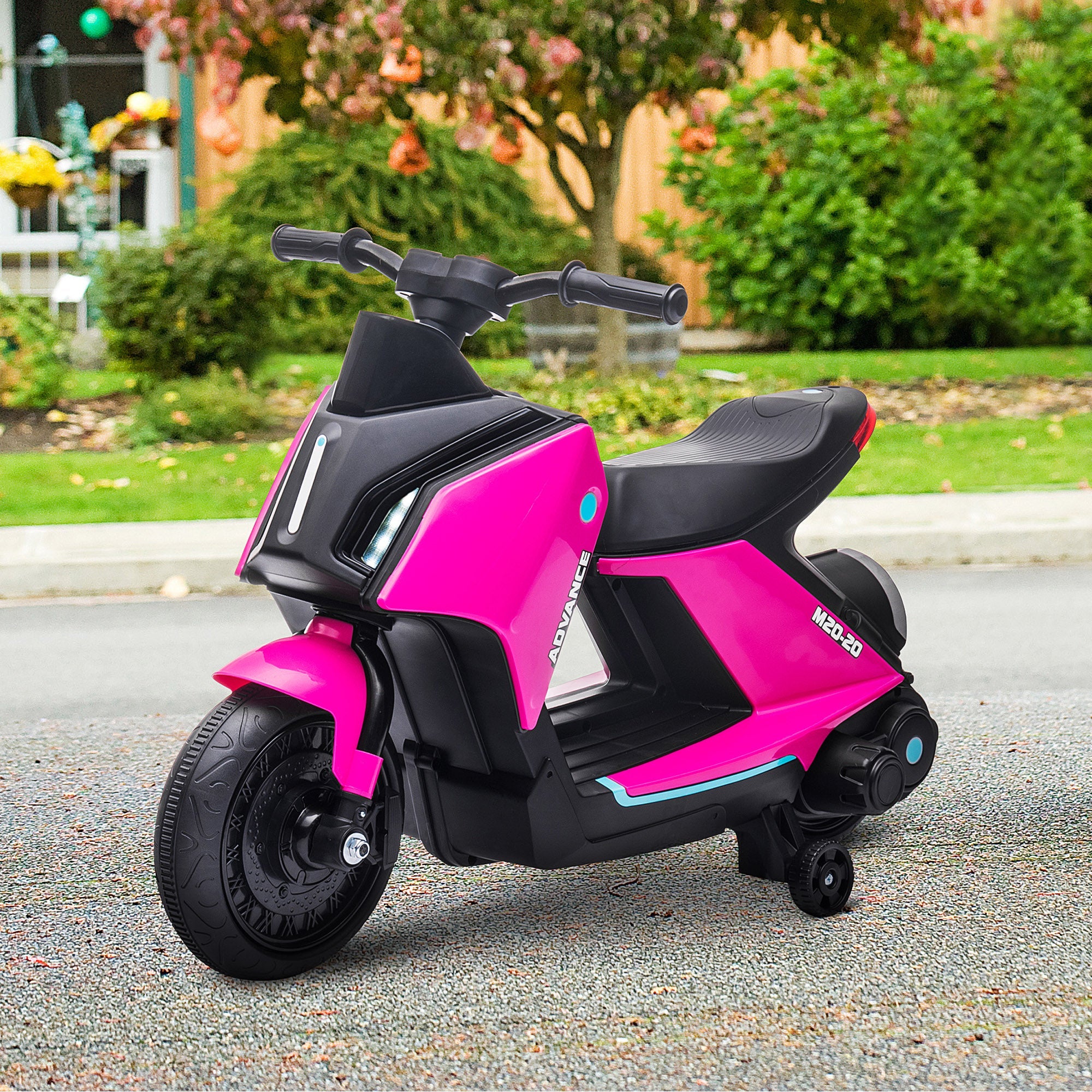 Aosom Kids Ride-On Electric Motorcycle Toy with 6V Rechargable Battery, Training Wheels, Music, Headlights, Pink 