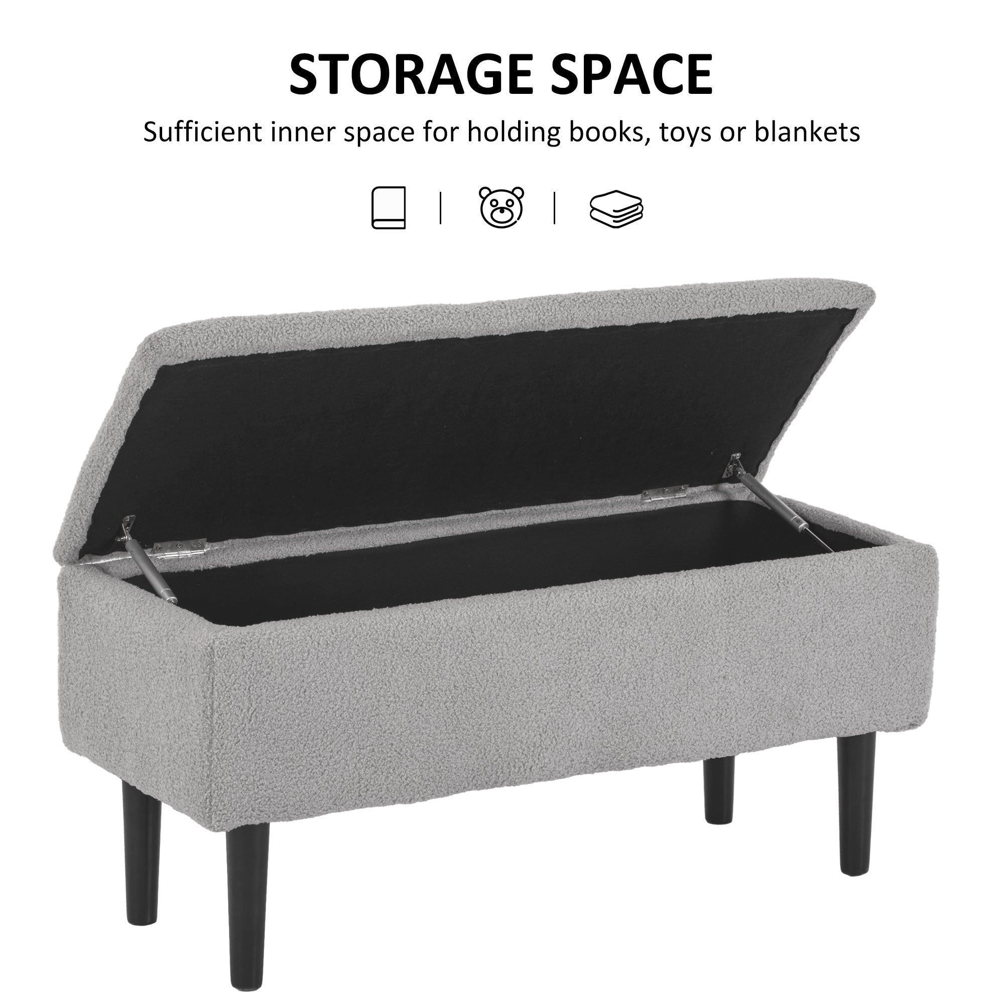 HOMCOM Luxe Lamb's Wool Ottoman: Modern Storage Bench for Elegant Living Spaces 