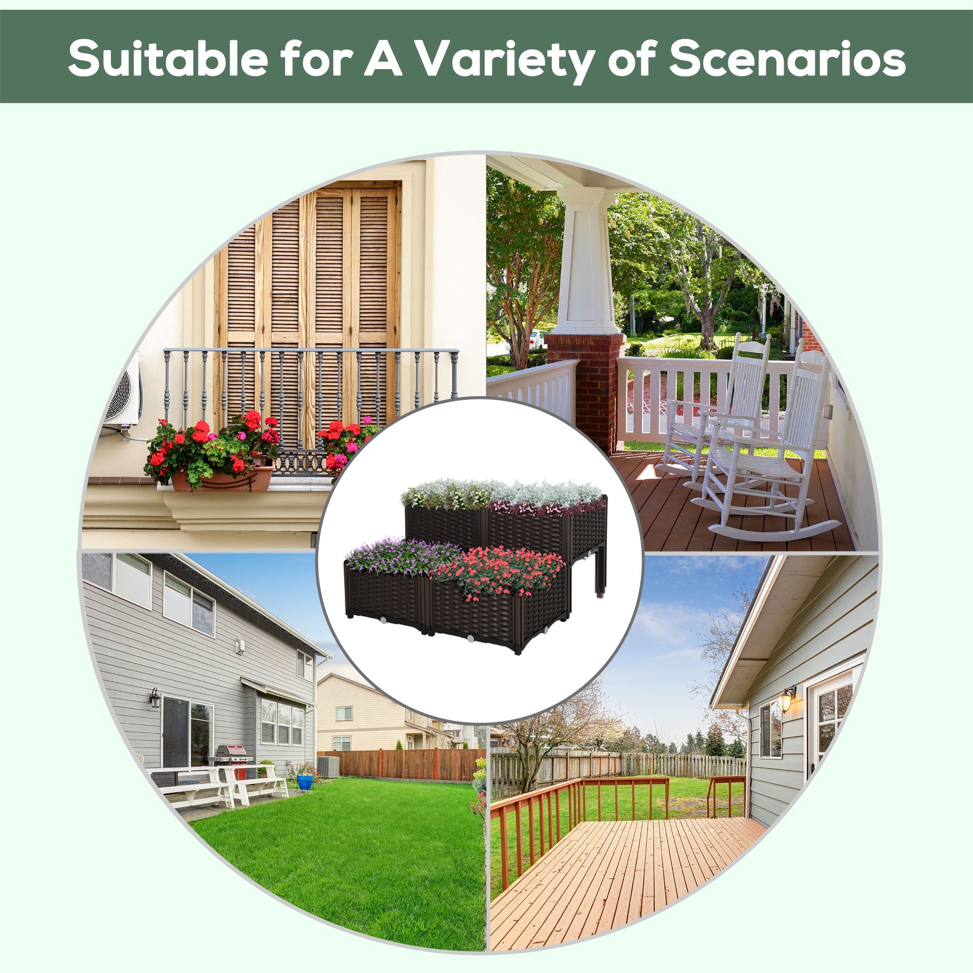 Outsunny 4-Piece Raised Garden Bed Kit - Durable PP Vegetable & Herb Grow Box Stand for Outdoor Gardening 