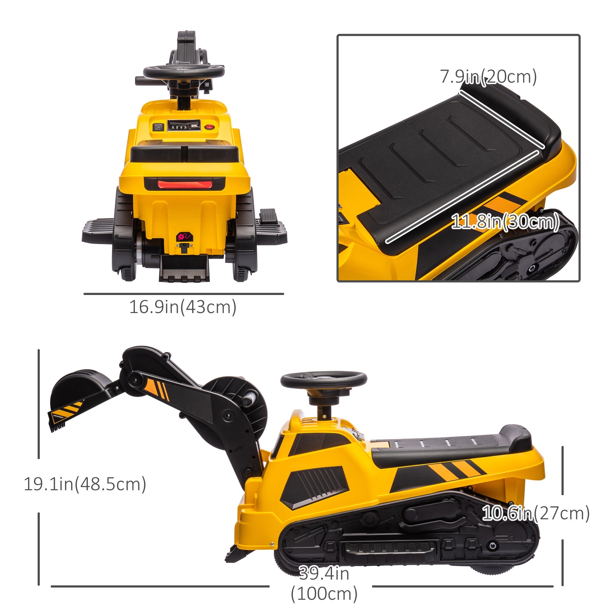 Aosom 6V Electric Ride On Tractor 3 in 1 Excavator Bulldozer Road Roller Battery Powered Kids Construction Toy 