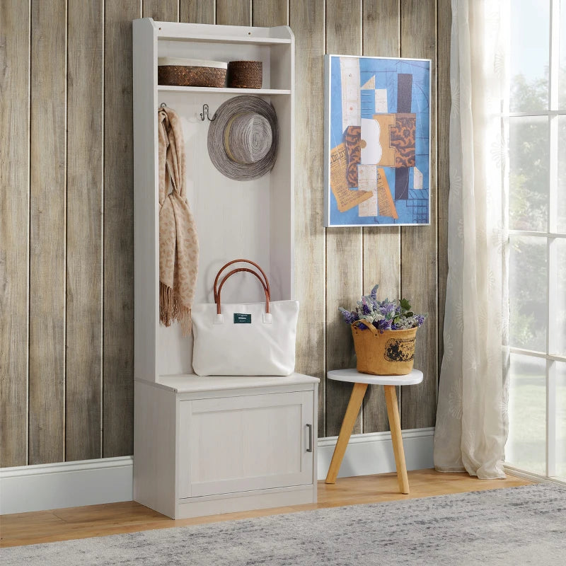 Modern Hall Tree with Shoe Storage Bench, Coat Rack and Shelves, White