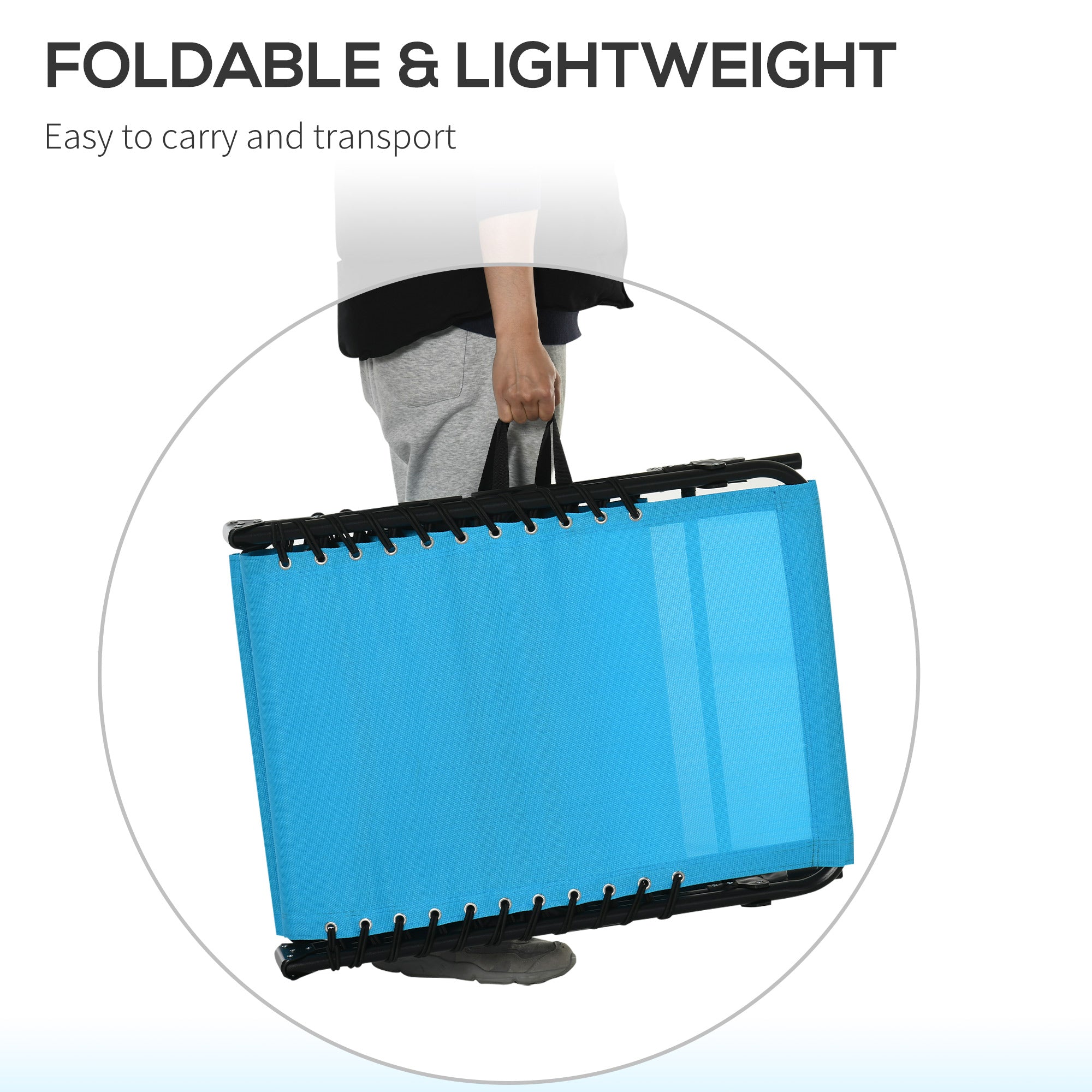 Outsunny Adjustable Folding Beach Bed 4-Level Reclining Lounger Lightweight Portable Camping Sky Blue 