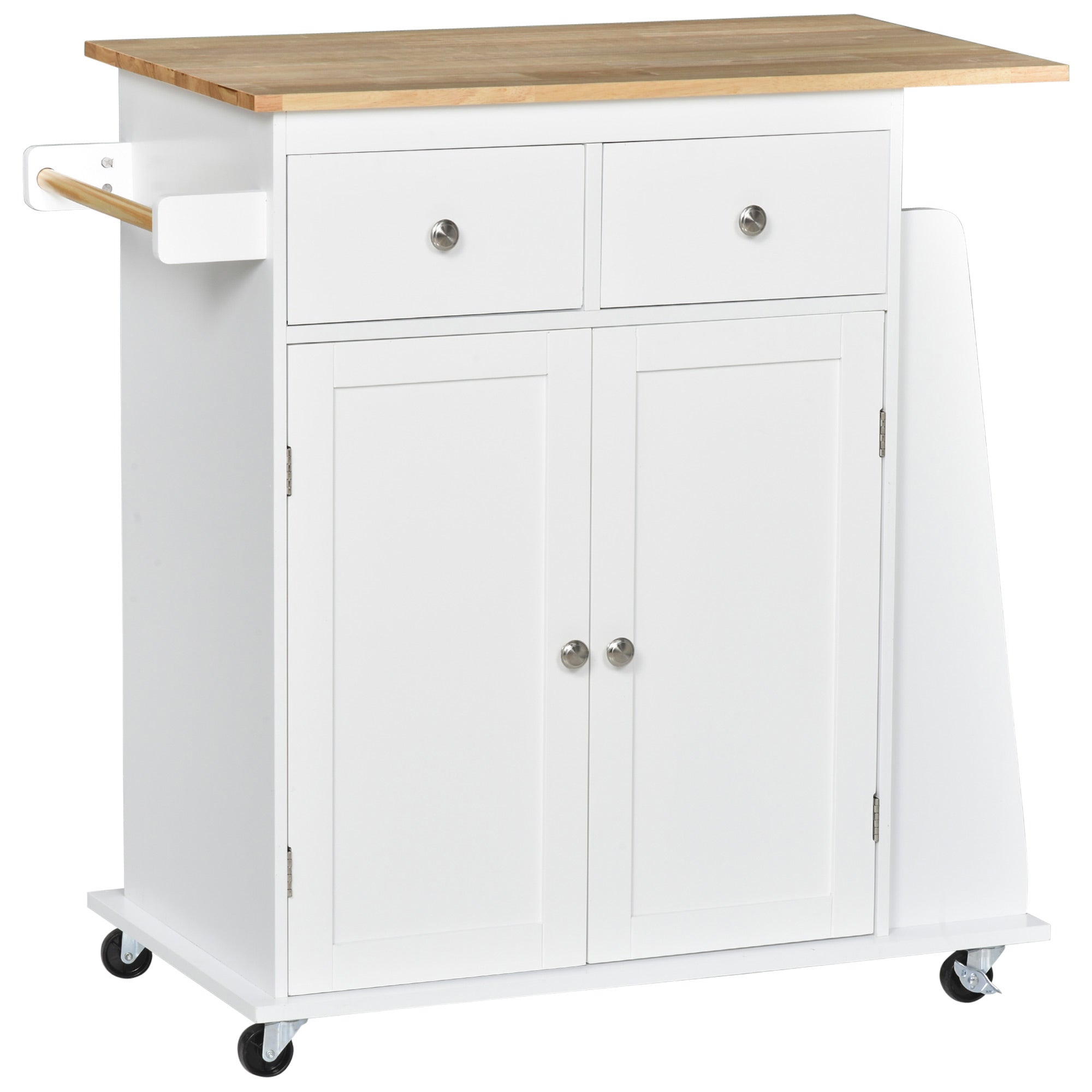 HOMCOM Culinary Companion: Kitchen Island Trolley Cart with Rubber Wood Top, Spice Rack, Towel Holder, 3-Tier Storage, Black Finish 