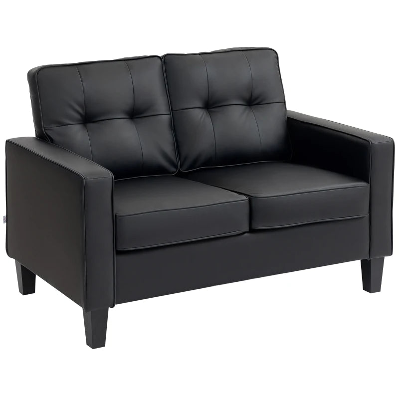 51" Double Sofa Couch, Upholstered PU Leather Loveseat with Armrests, Tufted Backrest, Cushion, Black