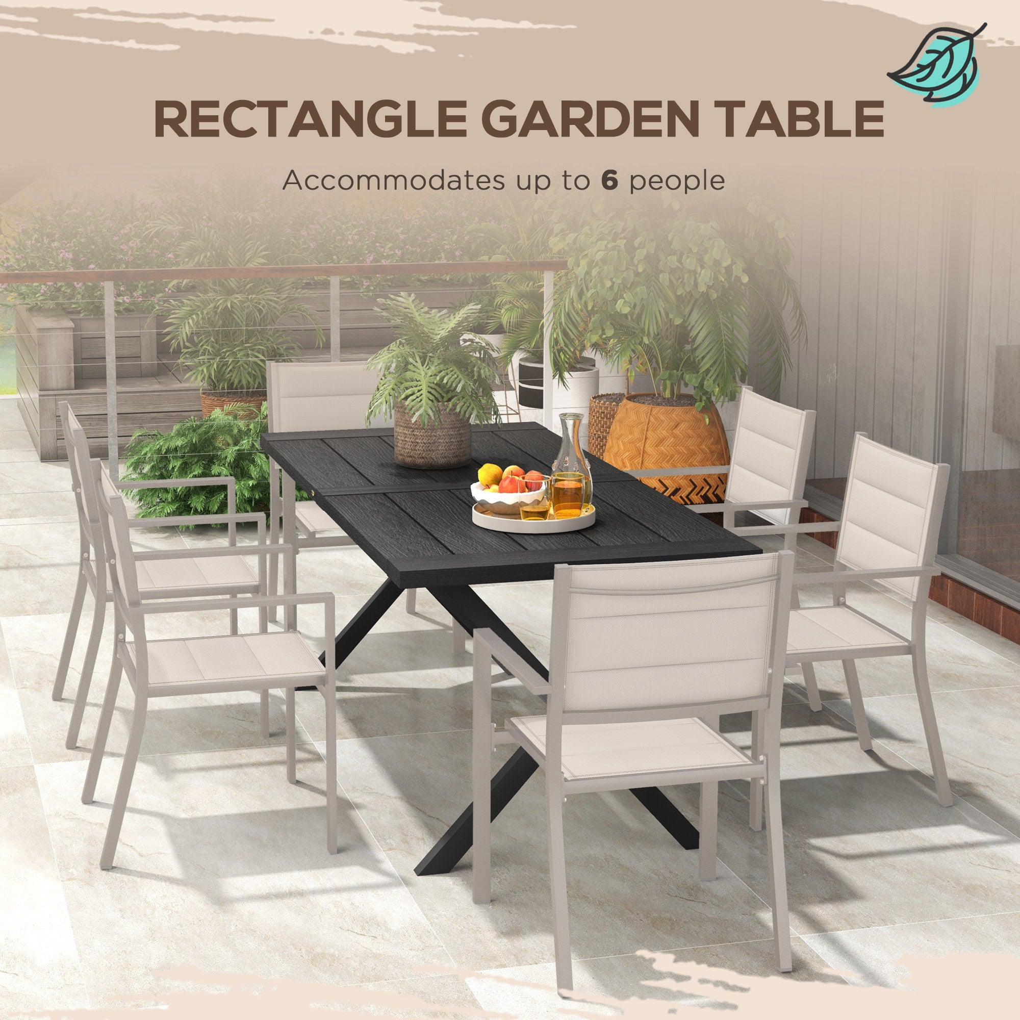 Outsunny 71" Outdoor Dining Table with X Shape Legs, Aluminium Frame Rectangular Darden Table for 4, for Backyard, Black 